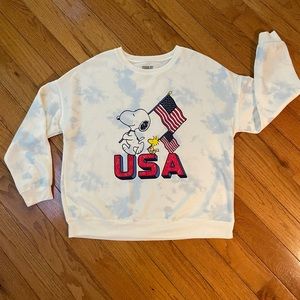 Peanuts Snoopy Woodstock USA Flag Sweatshirt, Size Large
